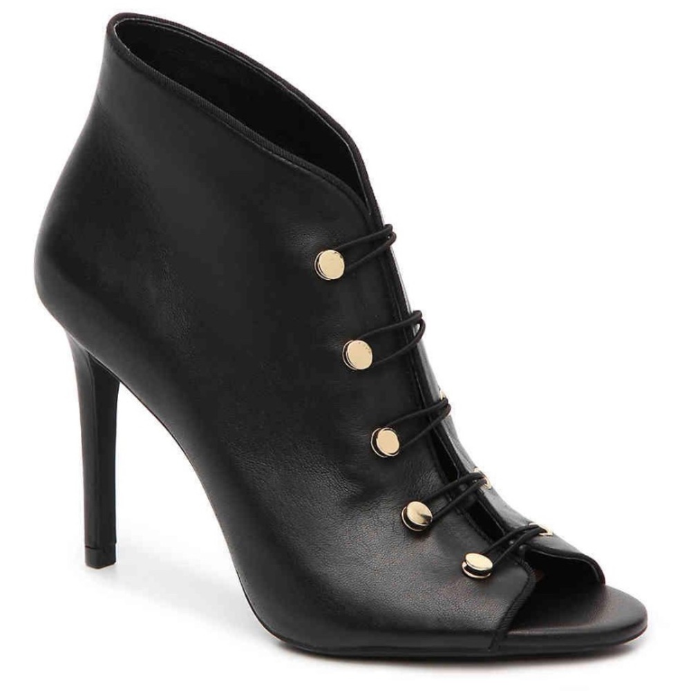 Enzo Angiolini black leather peep toe high heel booties. Size 10. Never worn